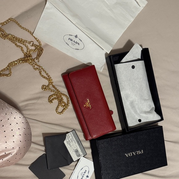 Authentic Prada Red Saffiano Leather Chain Wallet with chain box - Picture 9 of 9